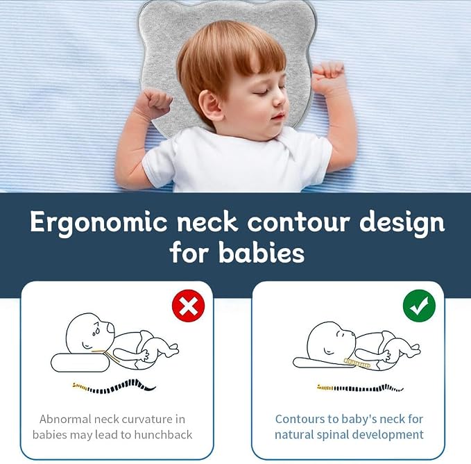 Memory Foam Baby Pillow for Newborn Flat Head Baby Pillow Machine-Washable Neck - Image 5