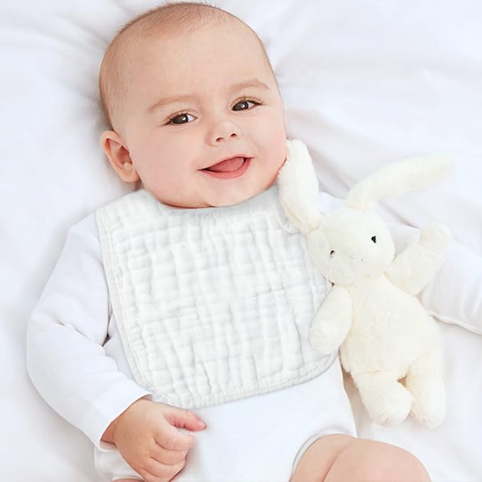 Zainpe 6Pcs Snap Muslin Cotton Baby Bibs White Adjustable Drool Bib - Image 4
