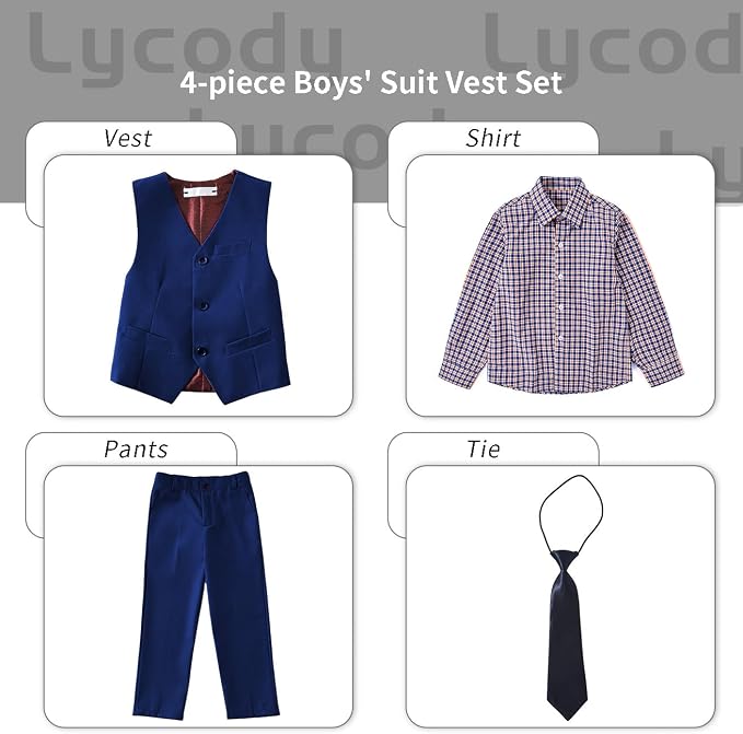Boys Vest Set Formal Dress Suits Wedding Outfit Dresswear - Image 2