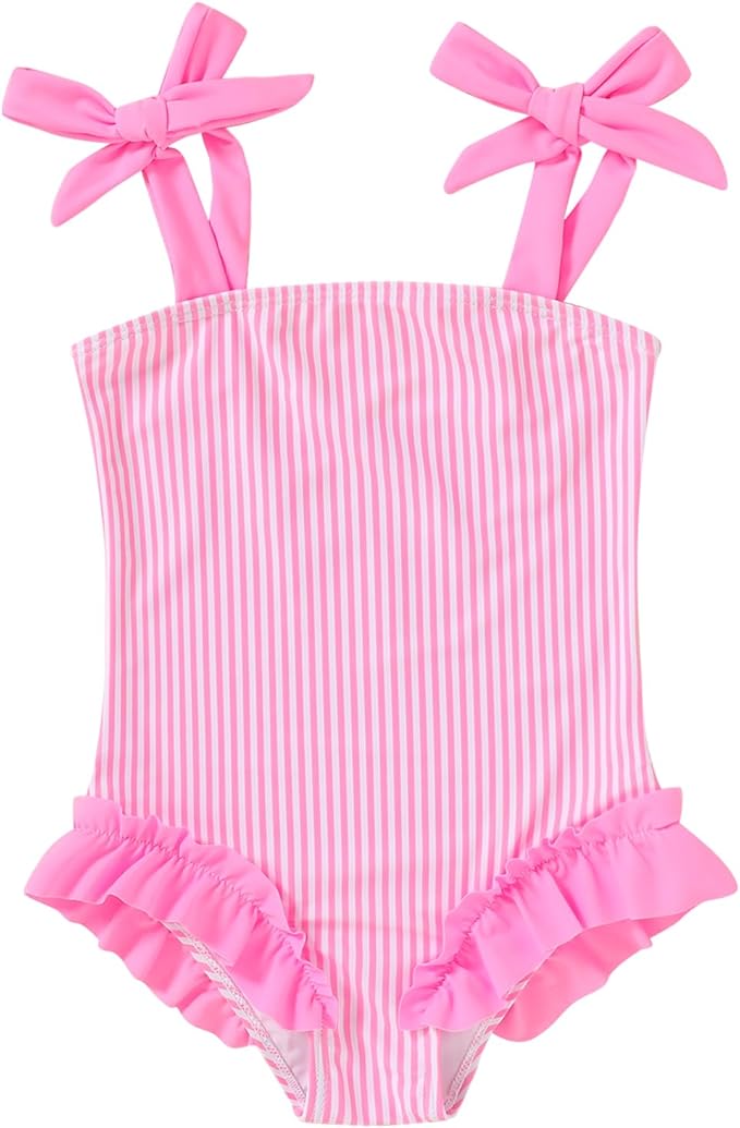Happy Town Toddler Swimsuit Girl Solid Color Stripe One-Piece Baby Bathing Suits by HappyTown