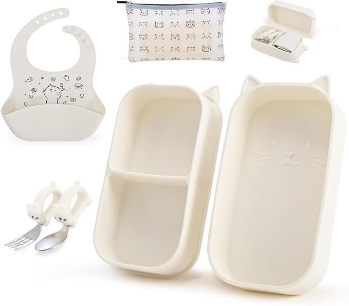 Portable Baby Plates with Suction, Non-Slip Dishwasher Safe Plates & Utensils by Mossora