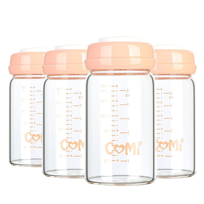 COMI Wide Neck Glass Breastmilk Collection n Storage Bottle, 4 Packs, 6oz by COMI