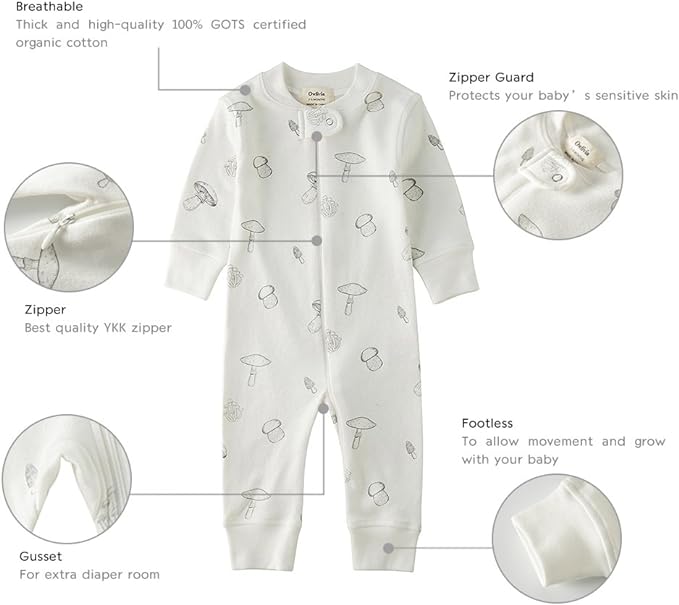 Owlivia Organic Cotton Baby Boy Girl Zip up Sleep 'N Play Pjs, Long Sleeve - Image 5