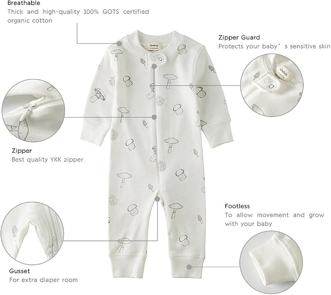 Owlivia Organic Cotton Baby Boy Girl Zip up Sleep 'N Play Pjs, Long Sleeve - Image 5