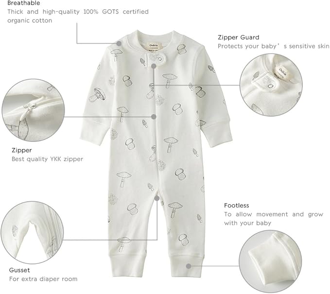 Owlivia Organic Cotton Baby Boy Girl Zip up Sleep 'N Play Pjs, Long Sleeve - Image 3