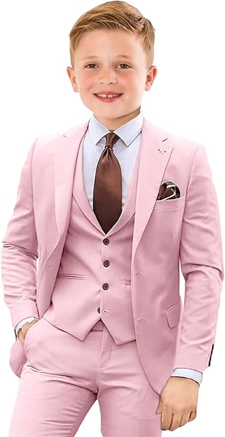 Boys Suit 4 Piece Slim Fit Kids Tuxedo Suit Formal Wedding Outfit Blazer Vest by Tesscy