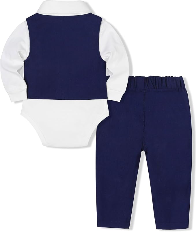 Baby Boy Clothes Suits Infant Gentleman Wedding Outfit Formal Dress Shirt Vest - Image 2