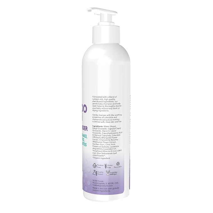 NOW Baby, Gentle Shampoo and Wash, Calming Lavender, Paraben Free, 8 Fluid - Image 2