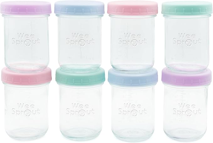 WeeSprout Baby Food Storage Glass Jars w/Lids Pastel Variety, Reusable Small by WeeSprout