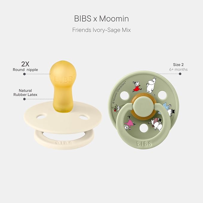 BIBS Colour Moomins Pacifier 2-Pack, BPA Free Pacifier, Round Nipple. Natural - Image 2