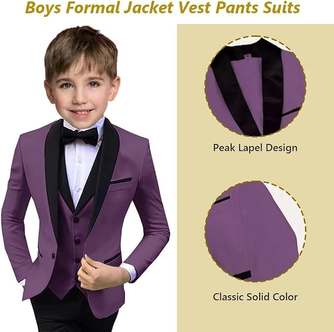 Boys Suit 3 Piece Ring Bearer Suit Kids Formal Jacket Vest Pants Suits Wedding - Image 4