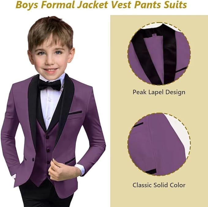Boys Suit 3 Piece Ring Bearer Suit Kids Formal Jacket Vest Pants Suits Wedding - Image 4