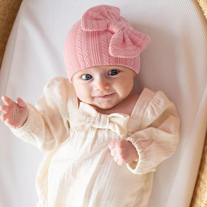 BQUBO Newborn Baby Hats Mittens Set Hospital Hat Beanie Infant Bow Hats Baby - Image 2