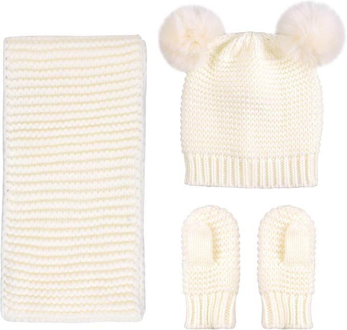 Duoyeree Baby Winter Hat Scarf Glove Beanie Set Girls Boys Pom Pom Knitted - Image 2