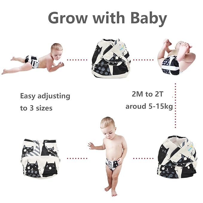 babygoal Reusable Cloth Diapers 6 Pack+6pcs Rayon from Bamboo Inserts+Wet Bag - Image 5