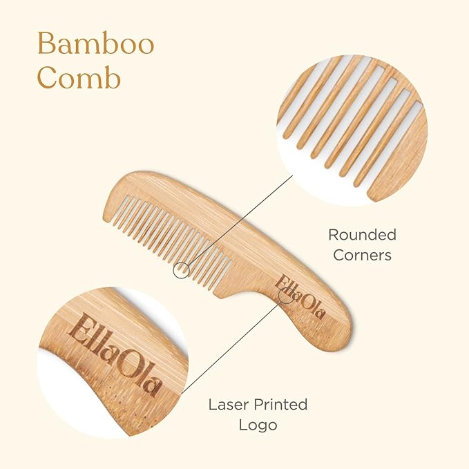 ELLAOLA Natural Bamboo Hair Brush & Comb Set, 3 Piece - Image 6