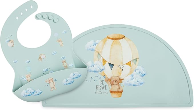 Silicone Baby Bib and Mat | Boys Girls Babies & Toddlers | Waterproof, by Mamabears