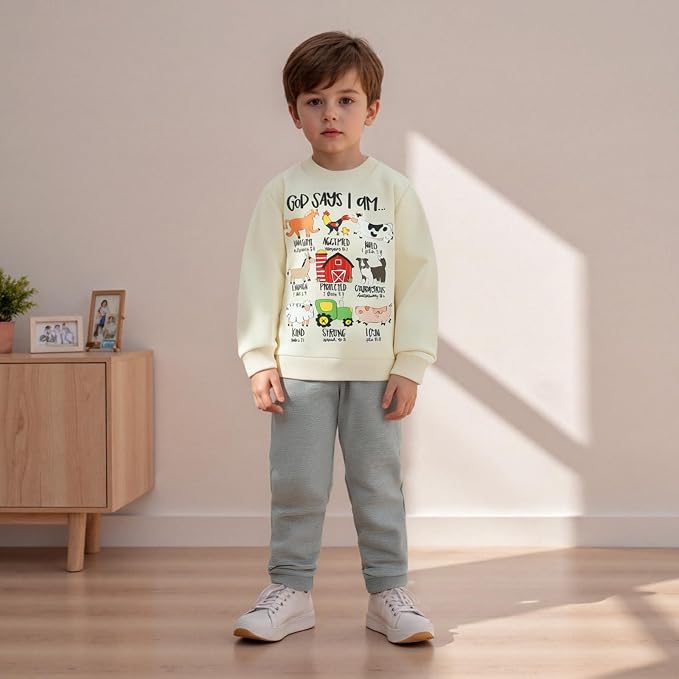 Nyapruwe Toddler Baby Boy Fall Outfit Funny Print Long Sleeve Sweatshirt - Image 2