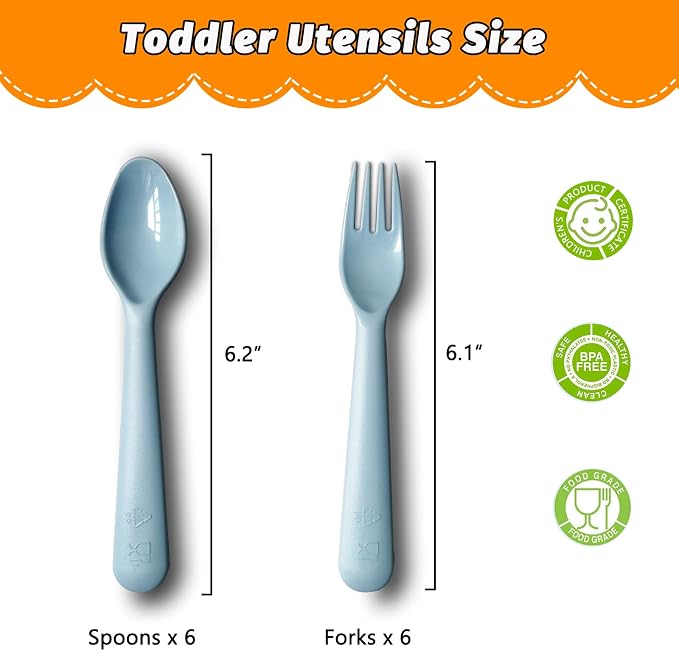 12 Pcs Plastic Toddler Utensils Set 6 Kids Forks and 6 Kids Spoons BPA - Image 2