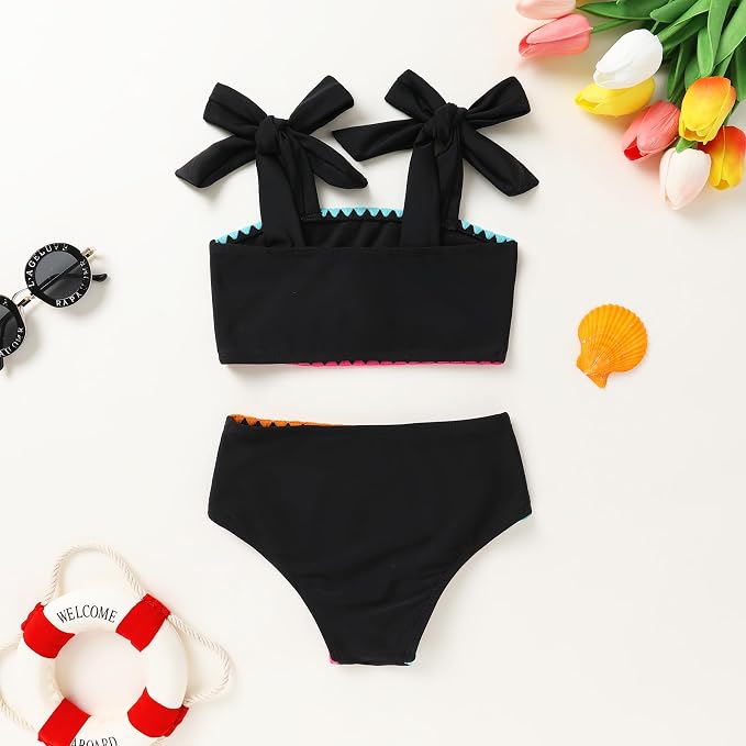 YOUNGER TREE Toddler Girls Two Pieces Swimsuit Color Block Stripe Swimwear - Image 3