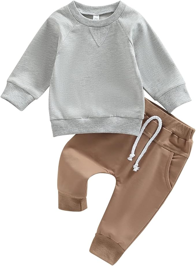 Toddler Baby Boy Clothes Solid Color Long Sleeve Crewneck Sweatshirt Top Casual by MABABY