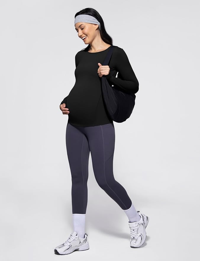 POSHDIVAH Women's Maternity Long Sleeve T Shirts Scoop Neck Pregnancy Tee Top - Image 5