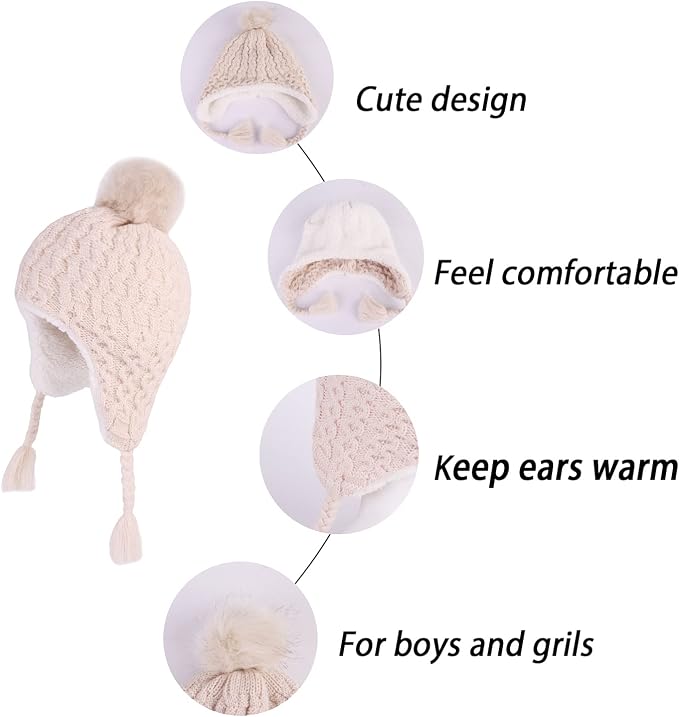 LANGZHEN Toddler Kids Infant Winter Hat, Earflap Knit Warm Cap Fleece Lined - Image 5