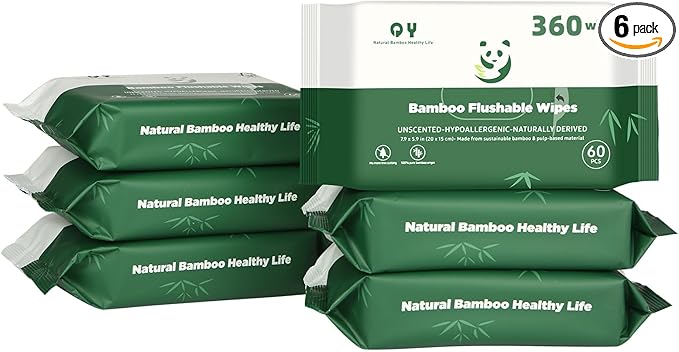 Bamboo Flushable Wipes, Septic Safe, Soothing Botanicals & Aloe, Eco Friendly by QingYa