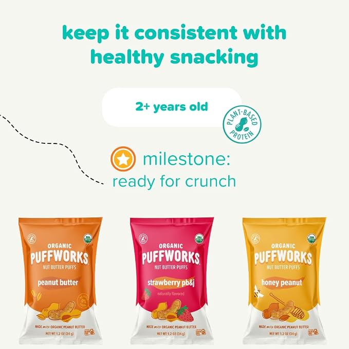 Puffworks Baby Organic Peanut Butter Puffs, Plant-Based Protein, USDA Organic - Image 9