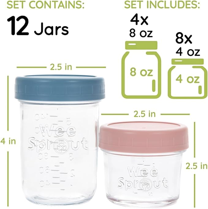 WeeSprout Glass Baby Food Storage Jars w/ Lids Snack, Reusable Small Containers - Image 2