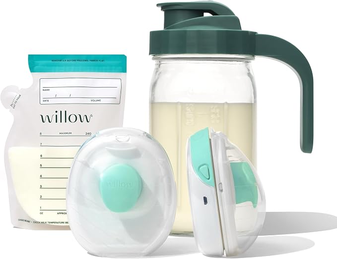 Willow - Go Double Hands Free Breast Pump w/Milk Bags and Glass Milk Pitcher by Willow