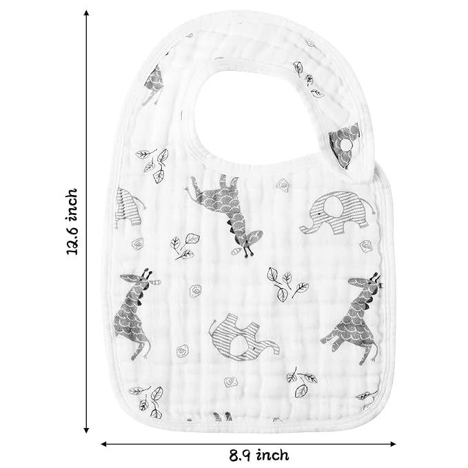 Zainpe 6Pcs Snap Muslin Bibs for Baby Machine Washable Adjustable Unisex Burp - Image 4