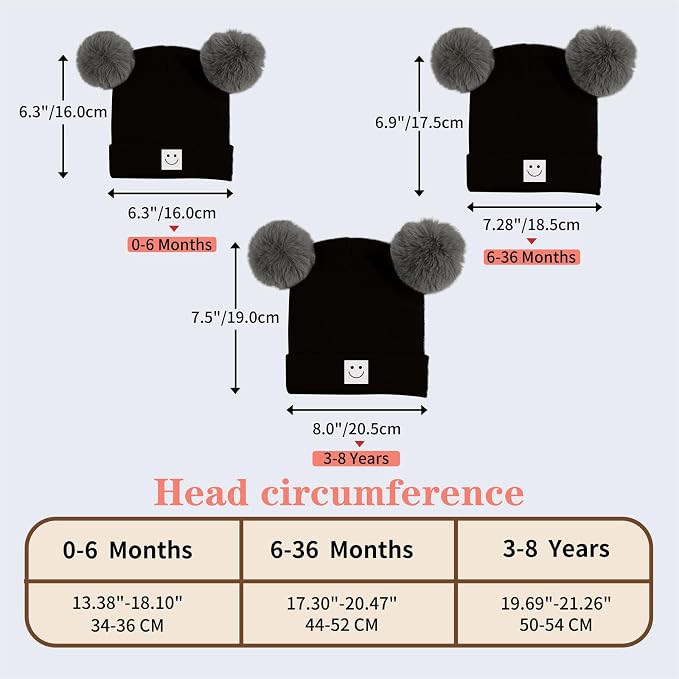 AZJ Baby Beanie Hat Toddler Infant Winter Knitted Hat Kids Soft Warm Pom Pom - Image 2