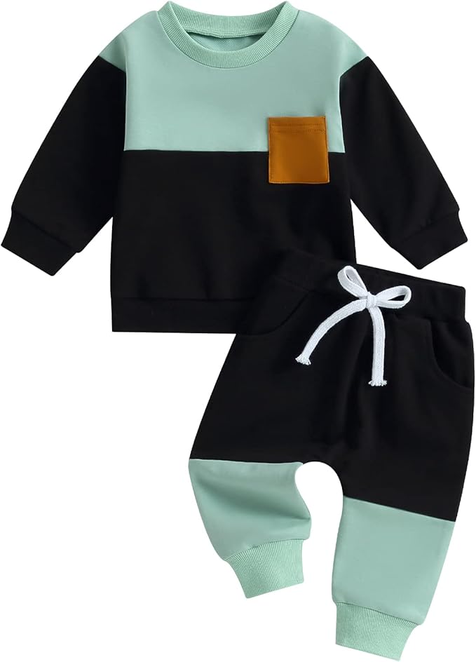 Toddler Baby Boy Fall Clothes Waffle Contrast Color Sweatshirt Pants Sets by GGBNOMER