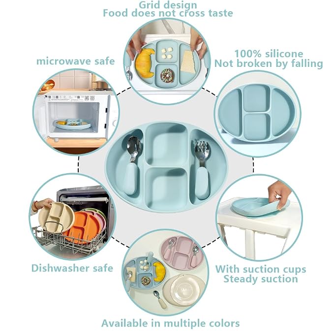 Divided Food Feeding Bowl Silicone Baby Dishes Kid Dinner Suction Baby Silicone - Image 4