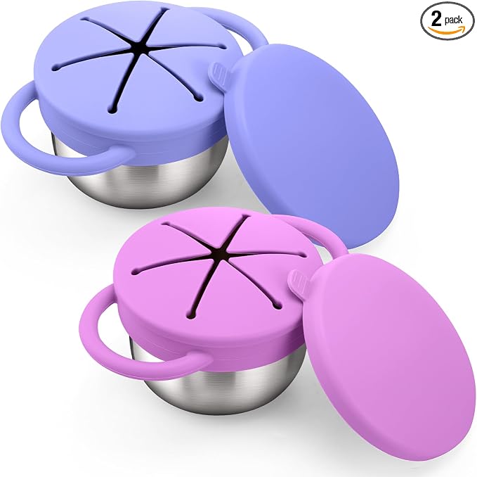 BUSOHA 2 Pack Stainless Steel Toddler Snack Cups - 9 OZ Spill-Proof Baby Snack by BUSOHA