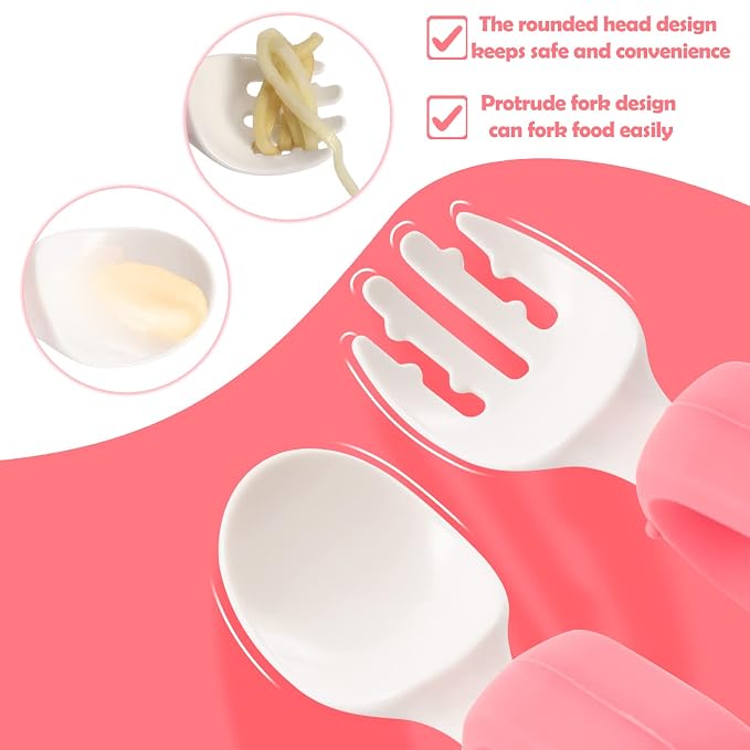 Training Spoon & Fork with Travel Case Pink | Toddler Self Feeding Utensil Set - Image 3