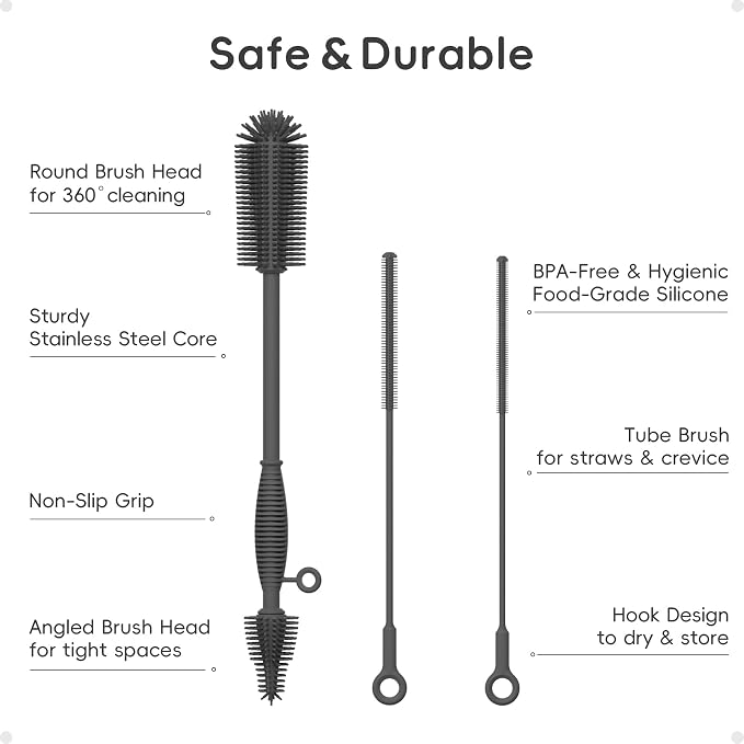 Baby Bottle Brush and Straw Cleaner Brush Set, Extra Long Double-Ended Soft - Image 2
