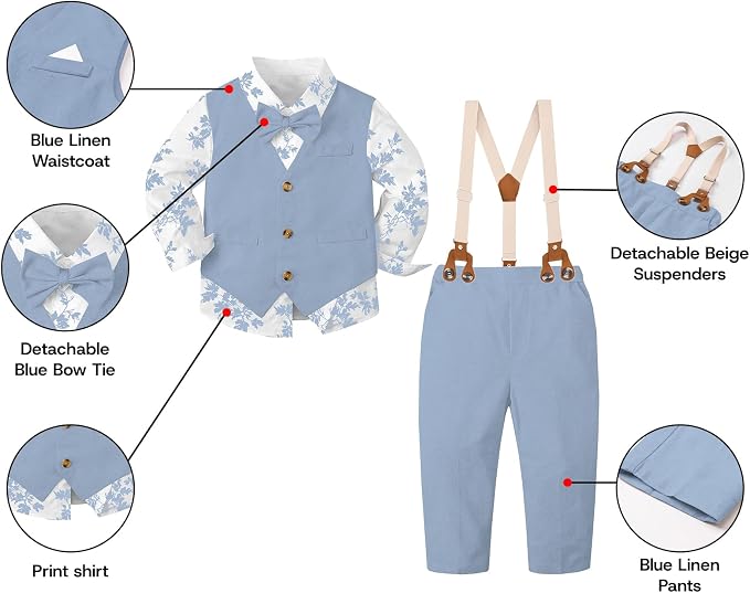 SANGTREE Boys Cotton Linen Suit Formal Set Baby Clothes Boy Gentleman Wedding - Image 2