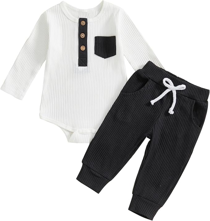fhutpw Baby Boy Clothes 3 6 12 18 Months Ribbed Knitted Long Sleeve Romper and by fhutpw