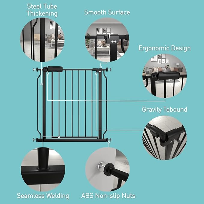 WAOWAO Baby Gate 33.86-38.58" Extra Wide Pressure Mounted Walk Through Swing - Image 2