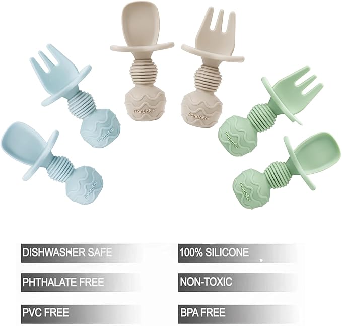 PandaEar 6 Pack Silicone Baby Spoons and Fork Feeding Set- Anti-Choke First - Image 5