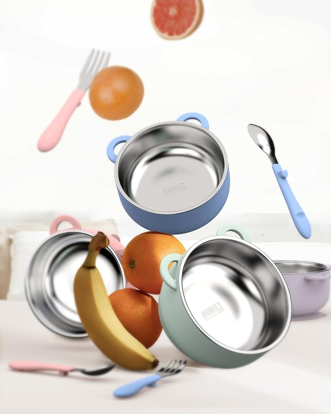 Suction Toddler Bowls and Feeding Utensils Set, 2-in-1 Stainless Steel 304 Kids - Image 6