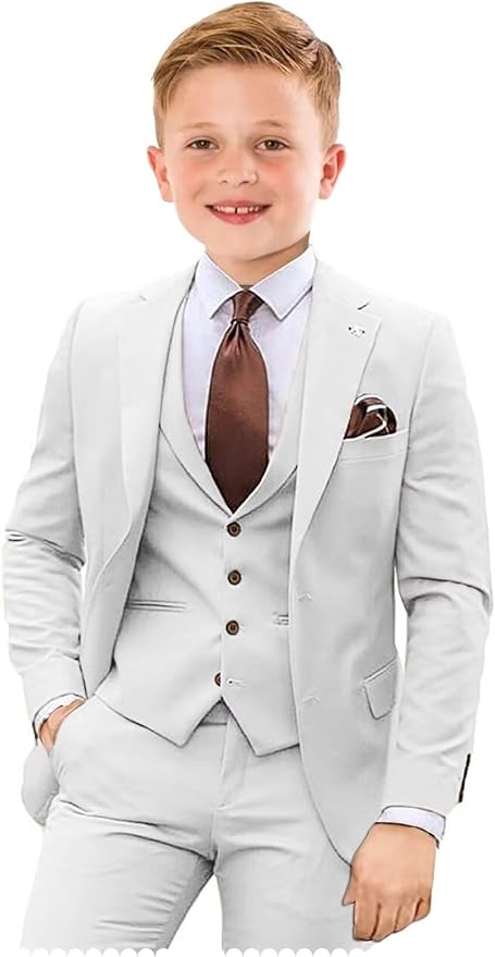Boys Suit 4 Piece Slim Fit Kids Tuxedo Suit Formal Wedding Outfit Blazer Vest by Tesscy