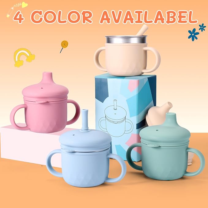 BUSOHA Stainless Steel Sippy Cups - 3 IN 1 Silicone Sippy Cup - Image 8