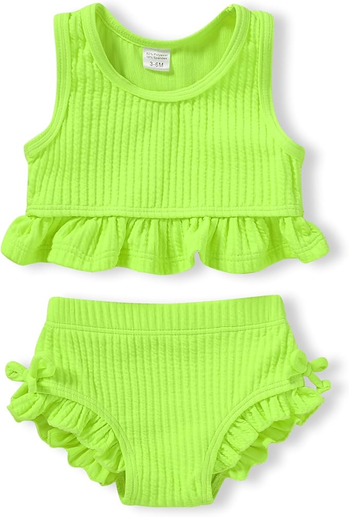 HAPPYMA Baby Swimsuit Toddler Girl Bathing Suit Summer Solid Color Bikini Set by FuntodressHappyChildhood