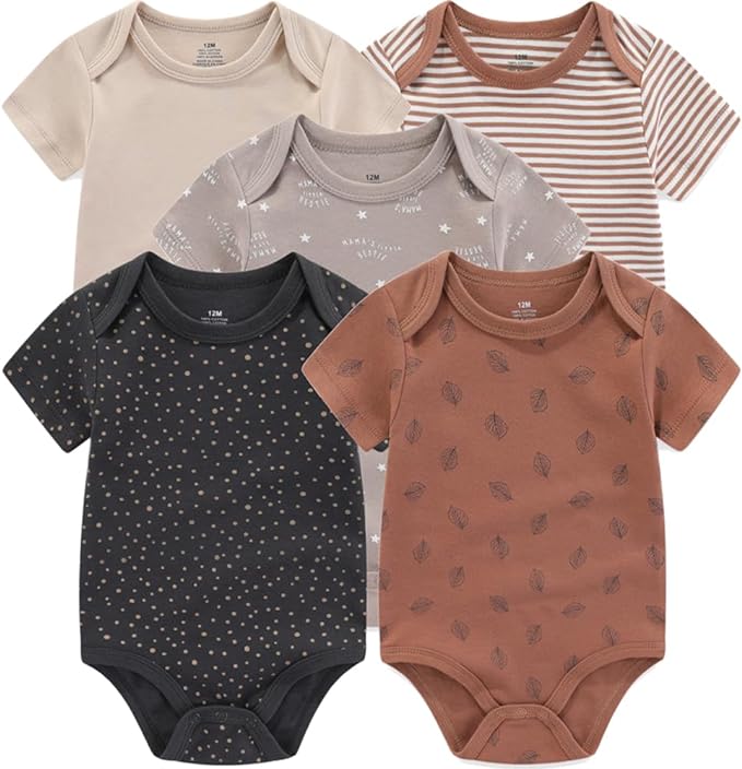 Kiddiezoom Newborn Baby Unisex Cotton One-Piece Bodysuits Baby Gift 5-Pack Baby by Kiddiezoom