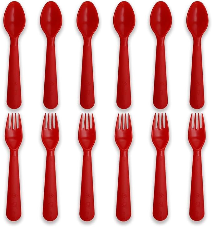 12 Pcs Kids Spoons and Forks Toddler Utensils Plastics Reusable Silverware Baby by Muulaii