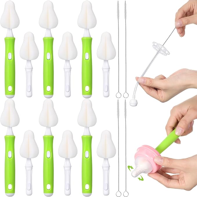 22 Pcs Sponge Bottle Nipple Brushes Set Including 12 Pcs Bottle Sponge Brush by Willinglong