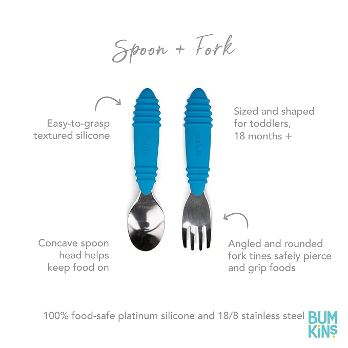 Bumkins Toddler Utensils, Kids Size Fork and Spoon Set, Silicone and - Image 5